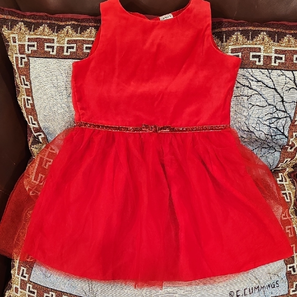 CARTERS HOLIDAY CHRISTMAS VELVET RED DRESS W/ BOW